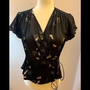 Zara black-white ginkgo wrap top, size S